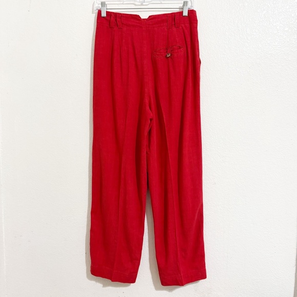 Free People Calla‎ Mid Rise Wide Leg Linen Blend Pleated Trousers Pants in Red - Picture 6 of 11